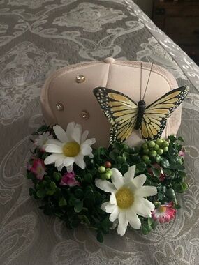 Blush Pink Floral Butterfly Baseball Cap for Women